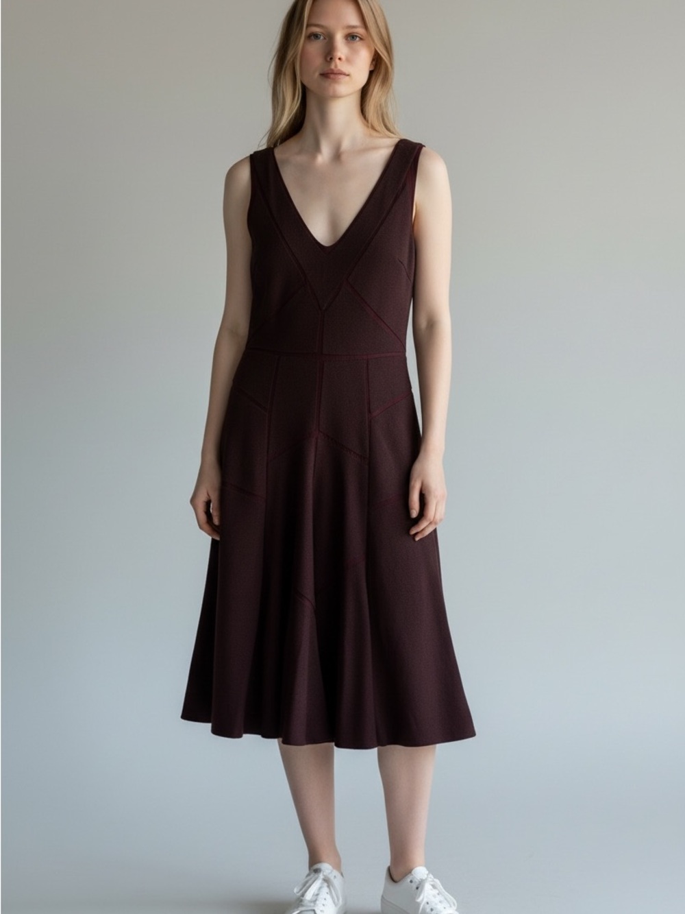 Calvin Klein Collection Burgundy Sleeveless Midi Dress